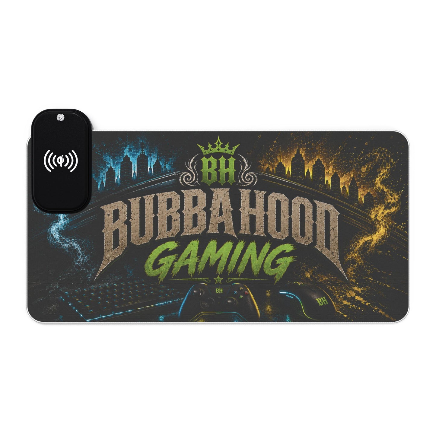 LED Gaming Mouse Pad with Wireless Charging — "Bubbahood Gaming" RGB Desk Mat