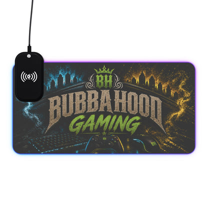 LED Gaming Mouse Pad with Wireless Charging — "Bubbahood Gaming" RGB Desk Mat