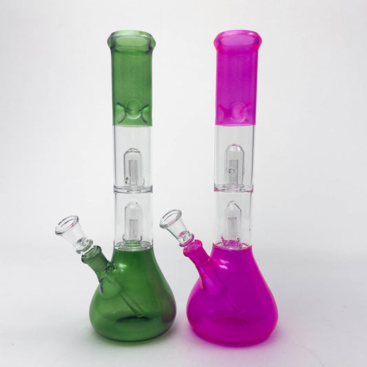 12" Dual Percolator Glass Bong – Transparent, Assorted Colors